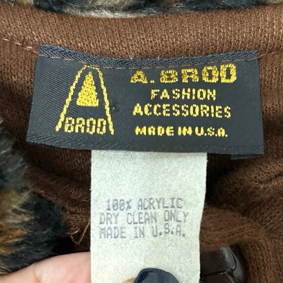 Vintage A. Brod Faux Fur Collar Swing Cape Poncho Brown Made in USA One Size - Picture 8 of 8